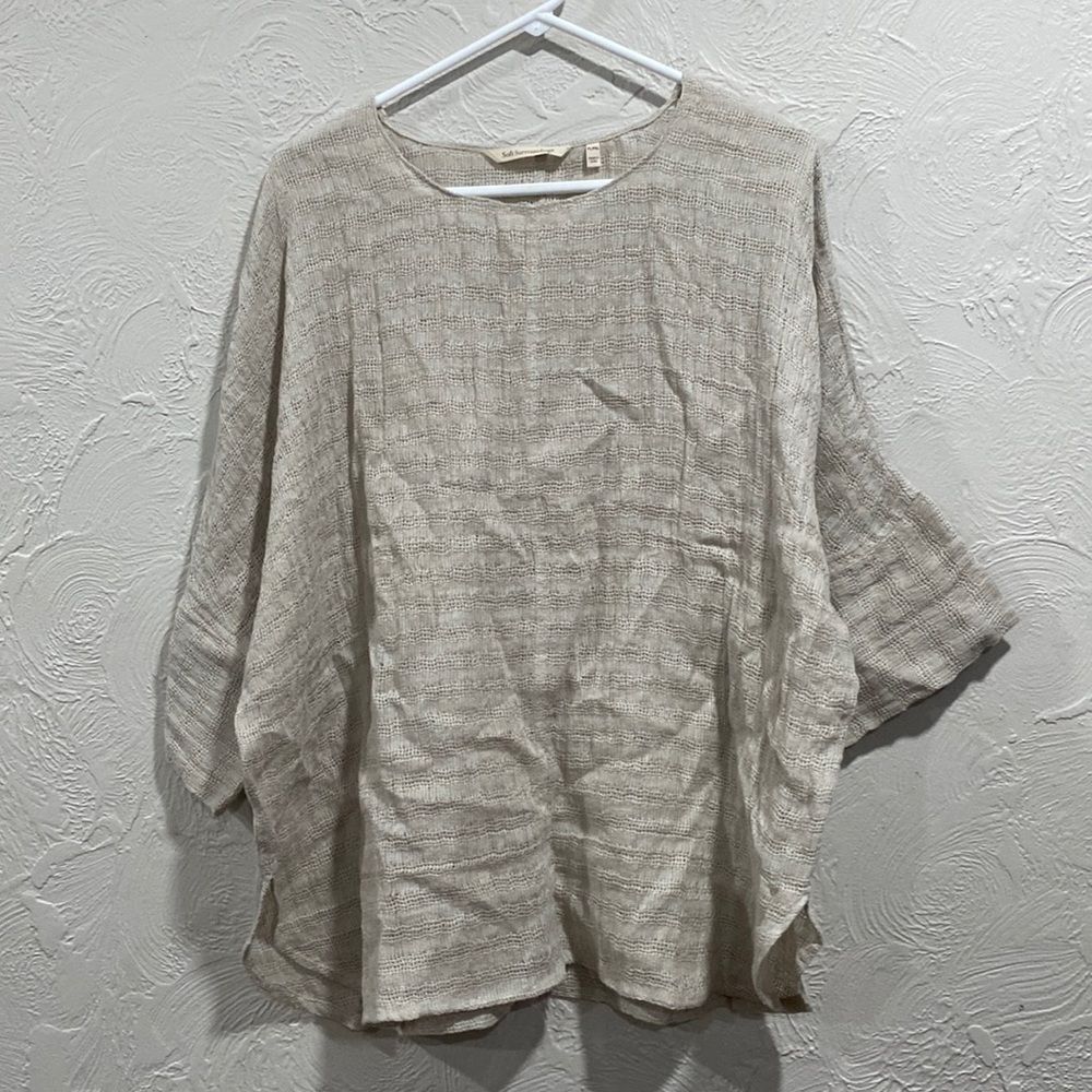 Soft Surroundings 100% Linen Gauze Oversized Tunic Shirt Beige Gray petite